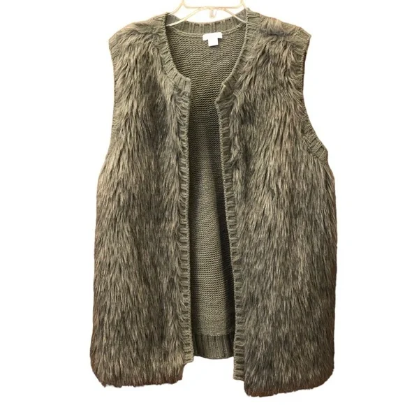 Xhilaration / Gray Faux Fur Front/Knit Back /Open front Vest /Women’s /M/M - Picture 3 of 8